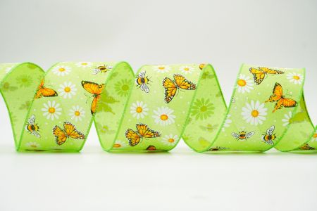Spring Flower With Bees Collection Ribbon_KF7566GC-15-190_green